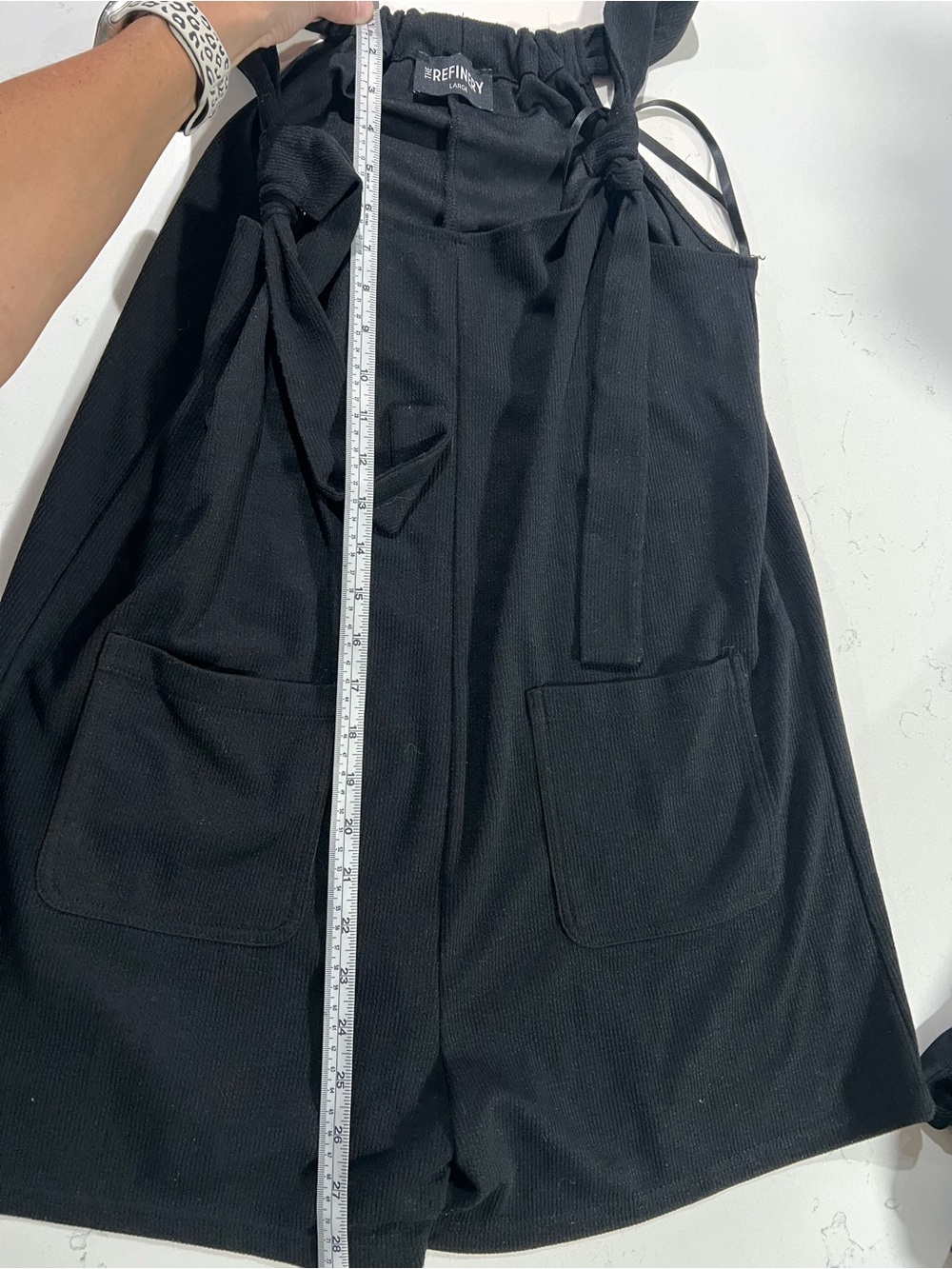 Black Women's Pinafore Romper with Front Pockets - Picture 3 of 3